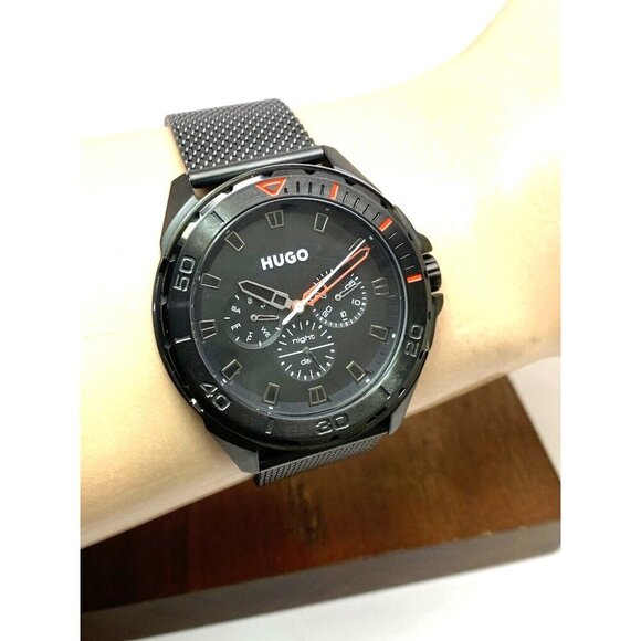 Hugo Boss Men's Watch 1530289 Quartz Black Dial Mesh Stainless Steel 44mm - Picture 10 of 13